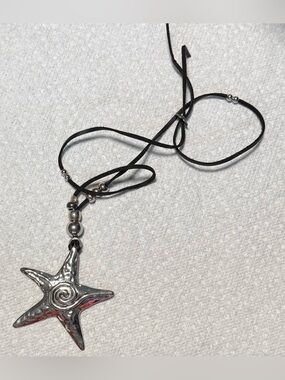 Silver Star Pendant Necklace with Black Cord
